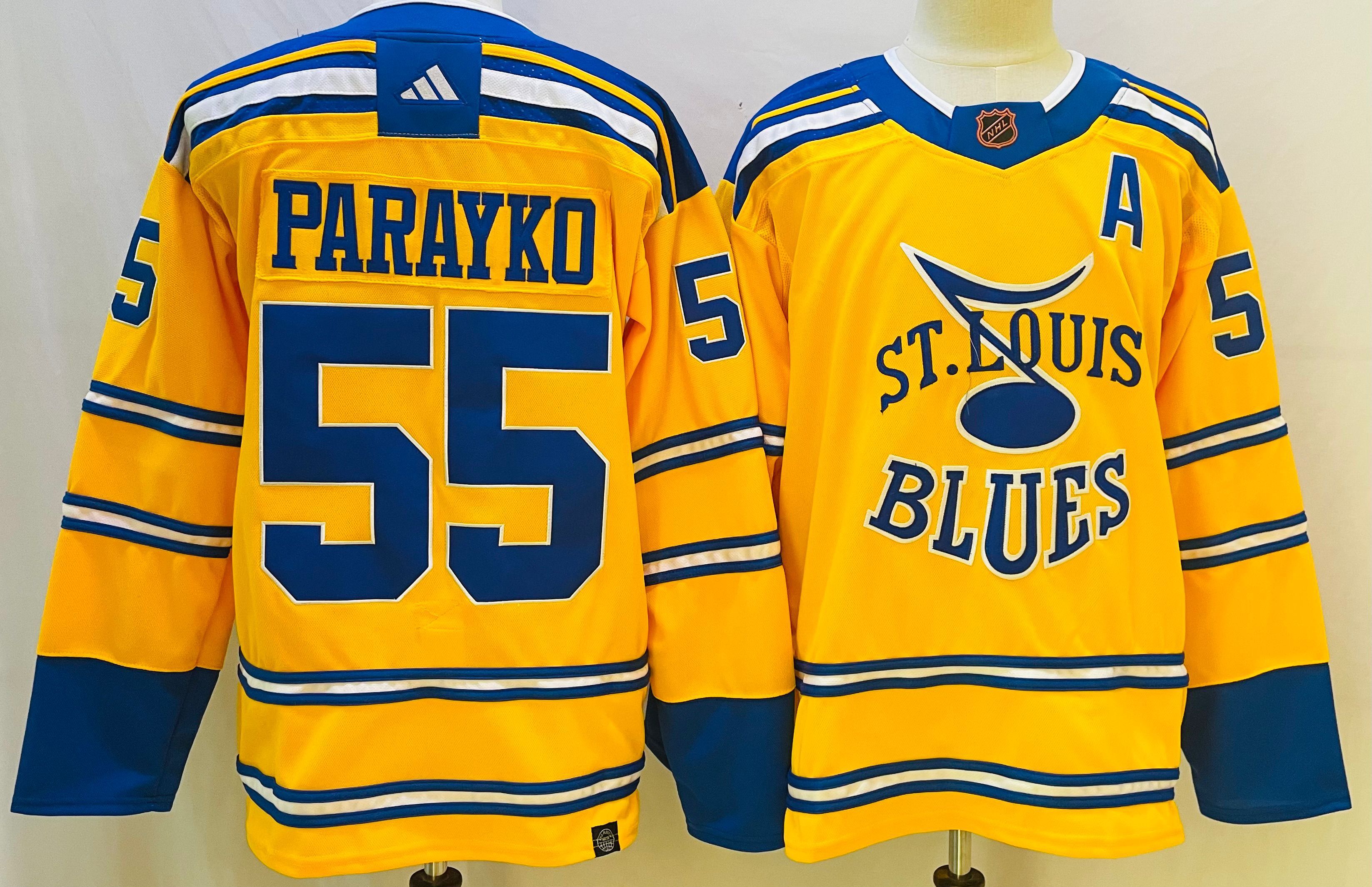 Men St.Louis Blues #55 Parayko Yellow Throwback 2022 Adidas NHL Jersey->st.louis blues->NHL Jersey